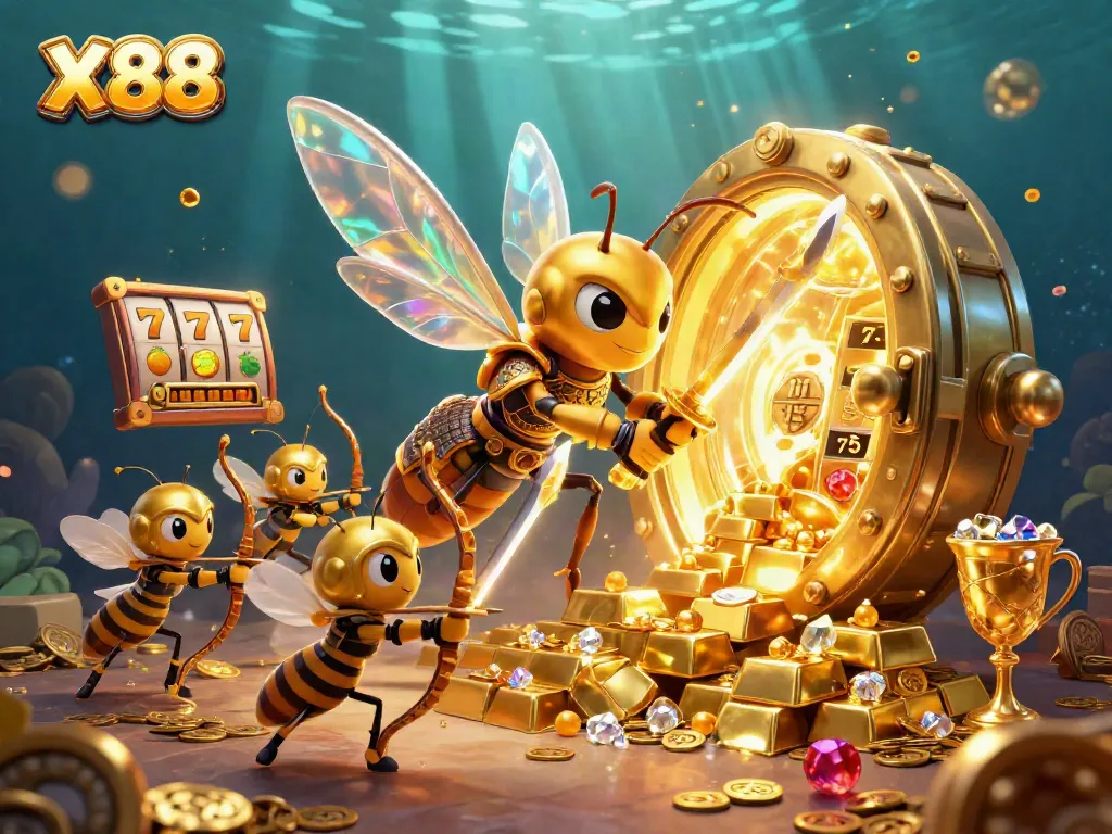 X88 illuminates winning moments with vibrant slot symbols and golden treasures.