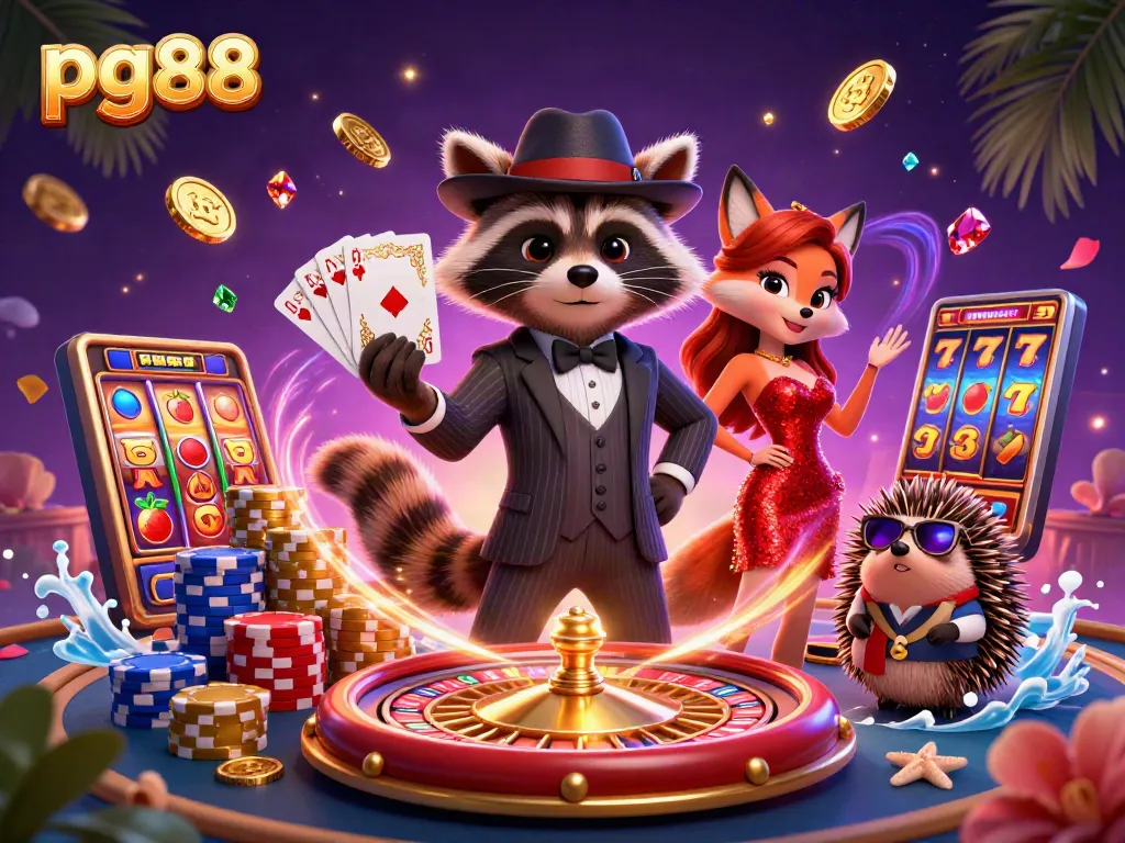 Experience thrilling gameplay with pg88 in a vibrant casino scene featuring winning hands and dazzling prizes.