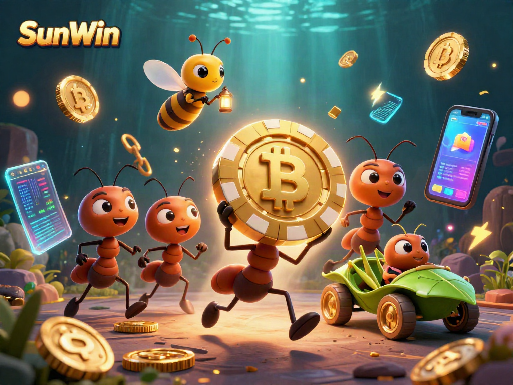 Experience the excitement of SunWin with a thrilling heist featuring animated characters and crypto elements.