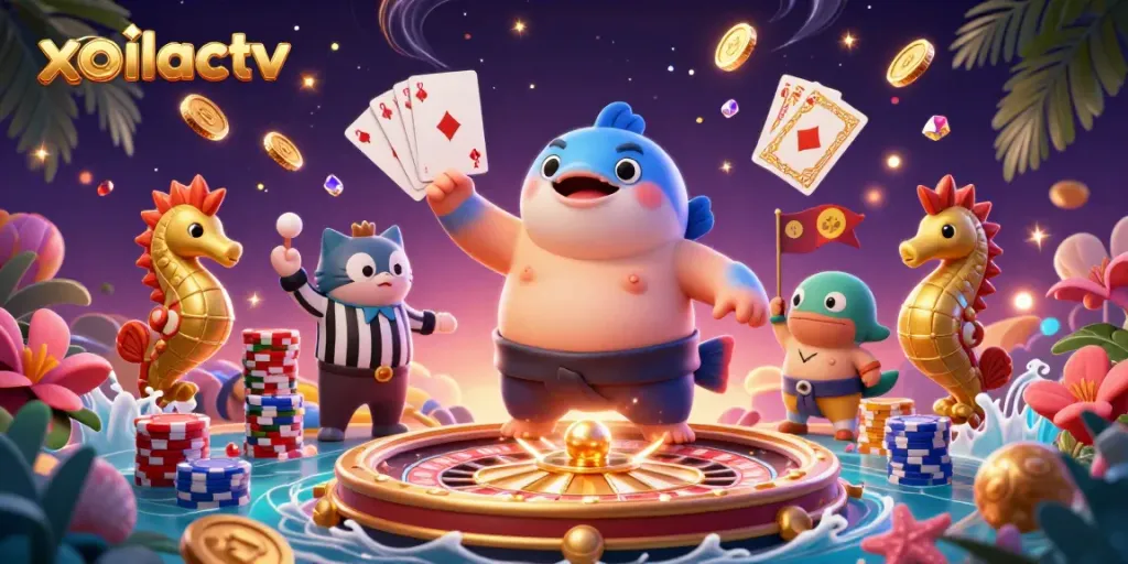 Engage with the luxurious xoilactv casino underwater scene featuring vibrant characters and rich casino elements.