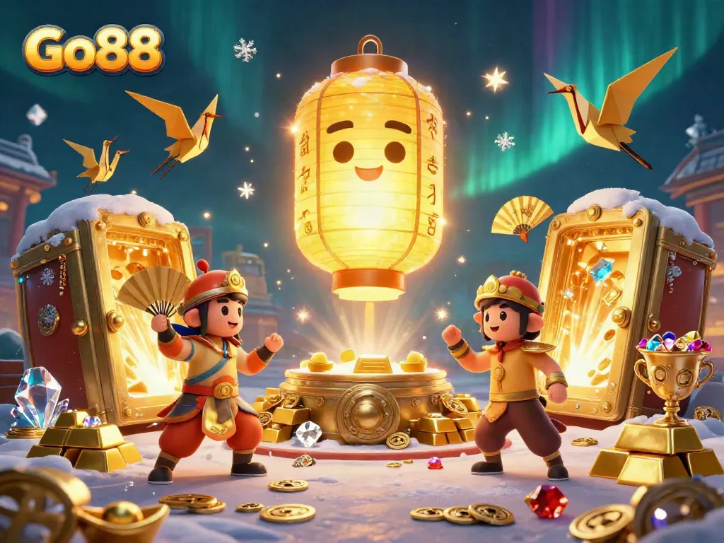 Experience the thrilling world of Go88 with a vibrant illustration of an Asian casino spirit and glowing treasures.