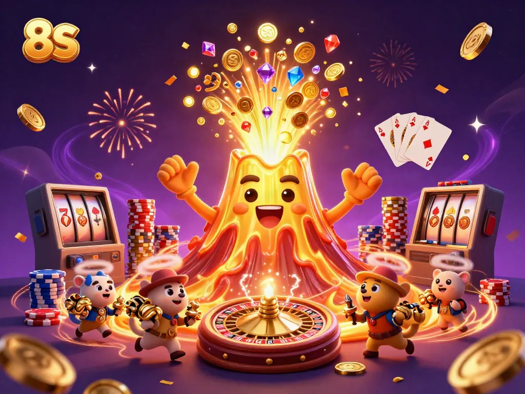 Experience thrilling wins at 8S with treasure erupting from a golden volcano as adventure awaits.