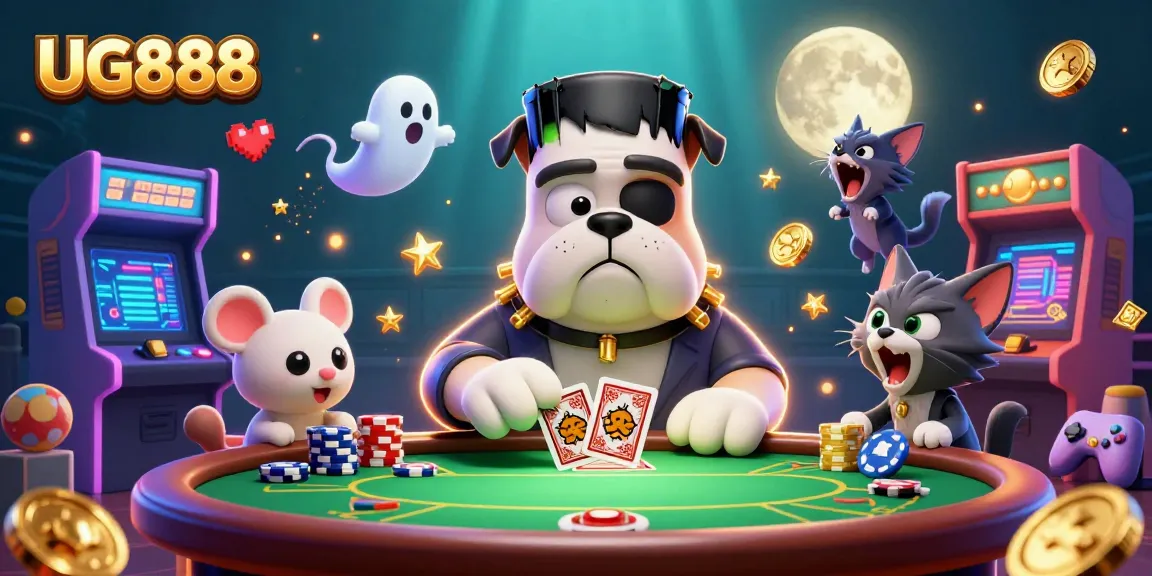 Join the action at UG888 with a unique poker showdown featuring cartoon characters and spooky elements!