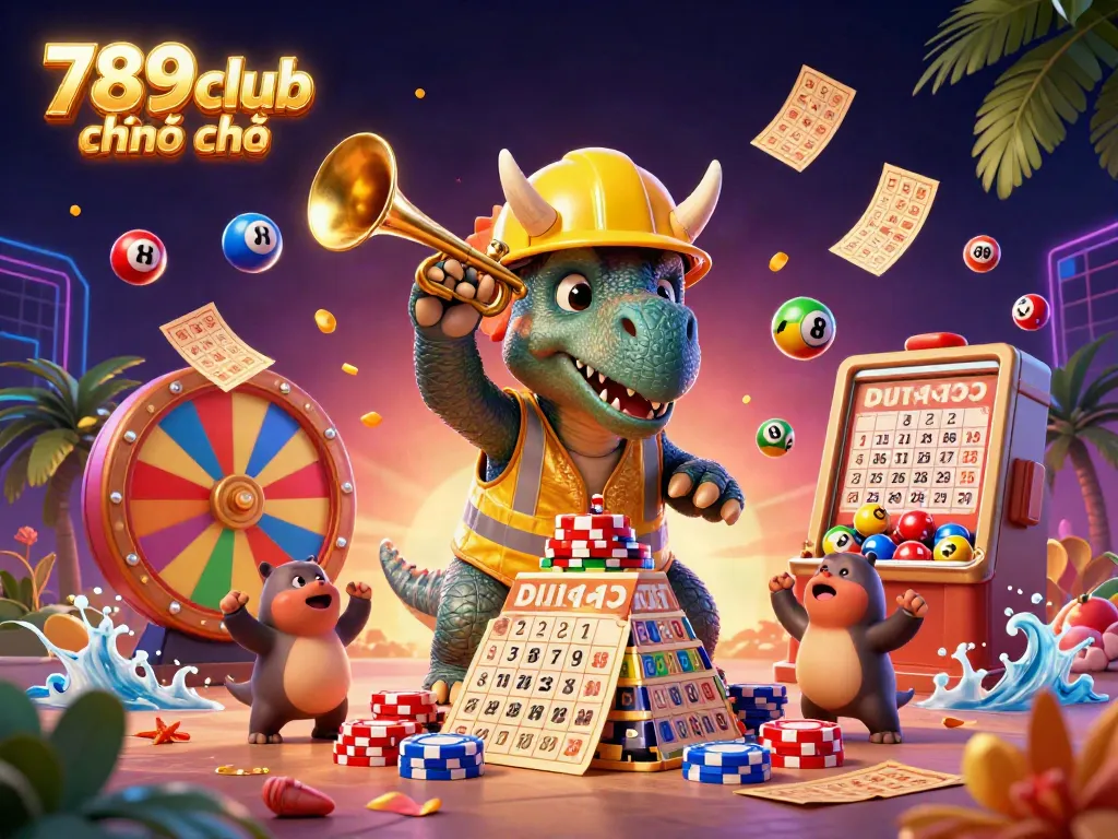 Engage with 789club chính chủ through a vibrant celebration of gaming, featuring joyful characters amidst dynamic lottery elements.