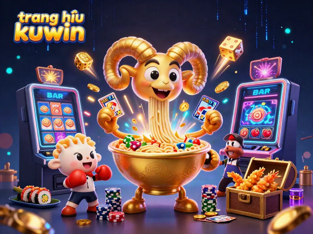 Engaging depiction with the "trang chủ kuwin," showcasing a casino scene featuring vibrant cartoon characters and dynamic gaming elements.