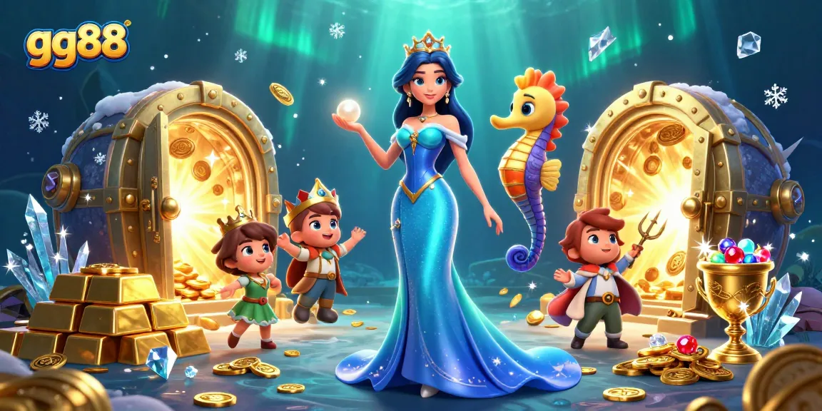 Experience the excitement of gg88 with treasures and gems in this captivating underwater scene.