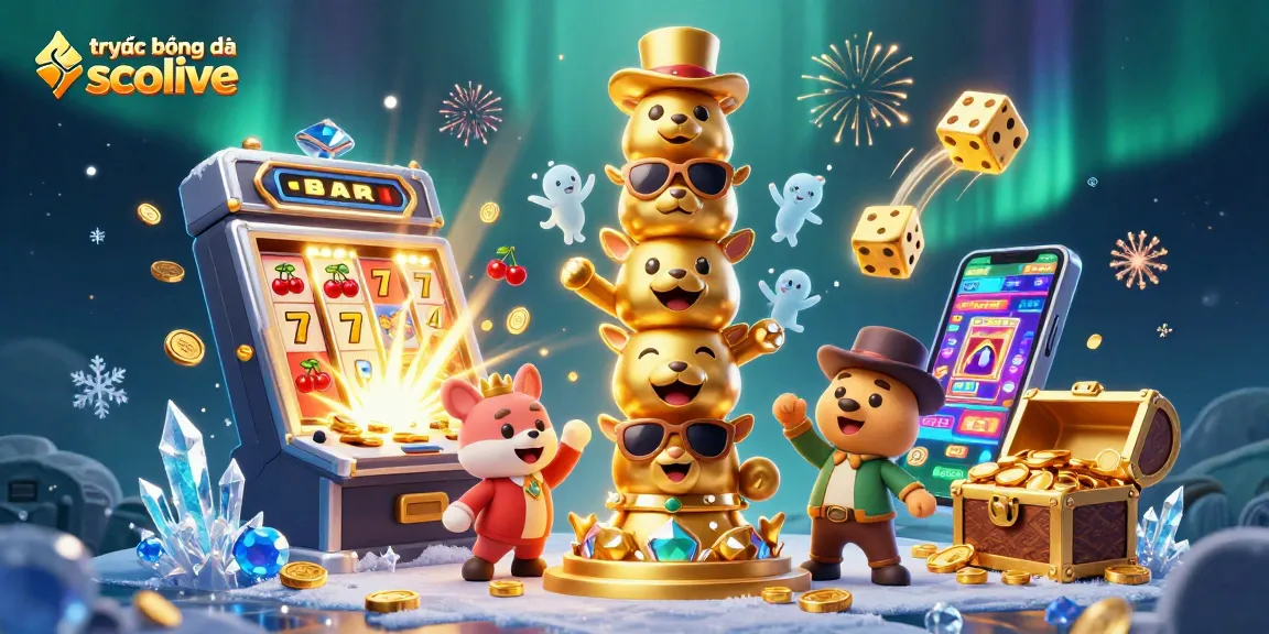 Experience trực tiếp bóng đá socolive with a vibrant 3D scene filled with casino excitement and symbols.