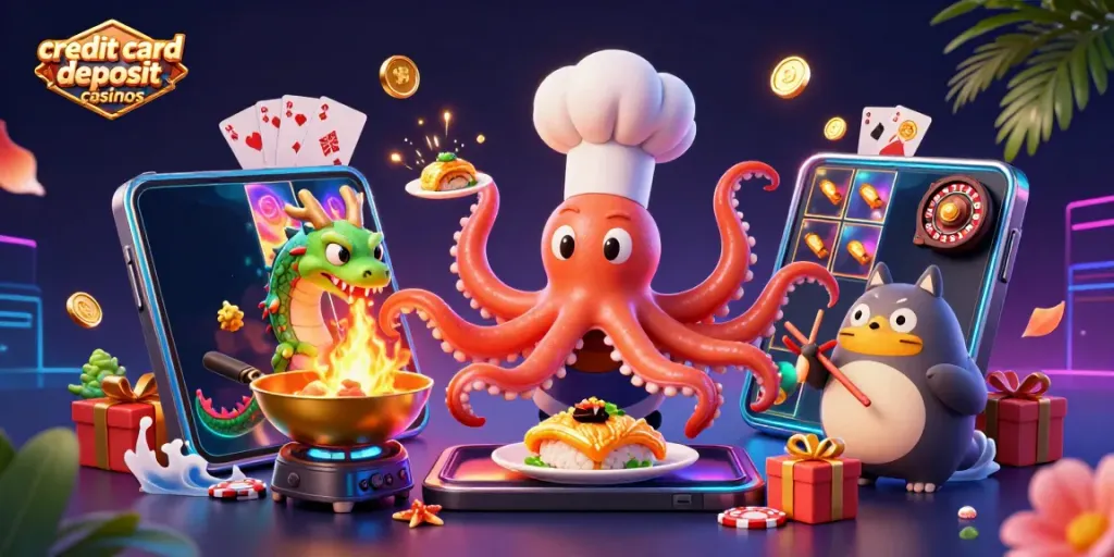 Immerse in thrilling gameplay at credit card deposit casinos with dynamic slot games, fire-breathing dragon, and culinary magic.