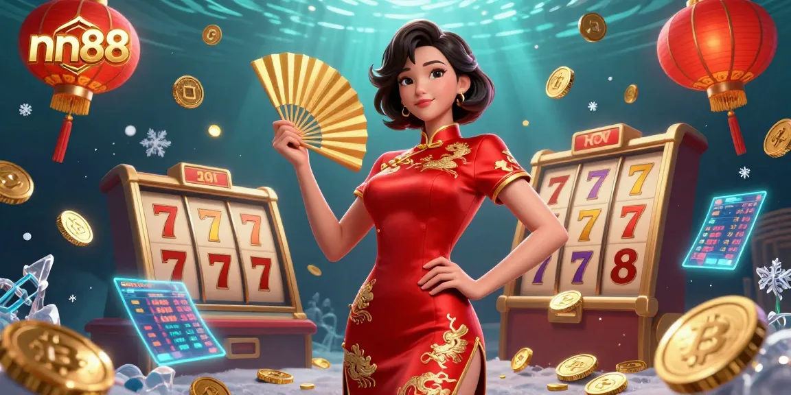 Play dynamic slot games at nn88 with a confident Asian woman showcasing excitement and prosperity