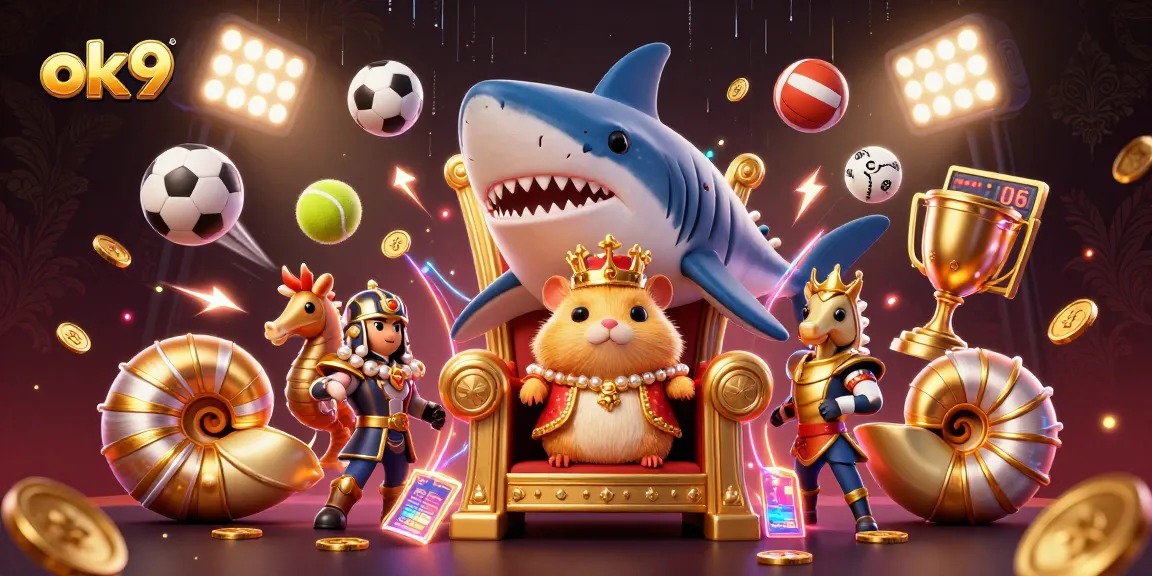 Bet on your luck at ok9 with a golden hamster king on a throne made from a megalodon tooth.