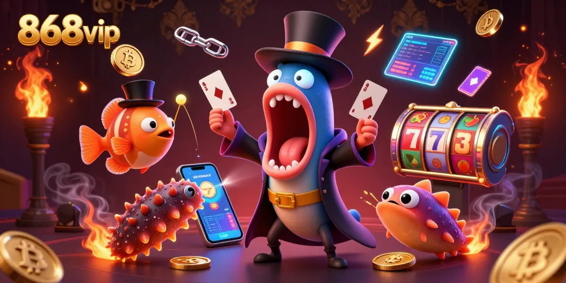 Engage with 868vip's immersive 3D illustration of a magic show featuring casino-themed sea characters.