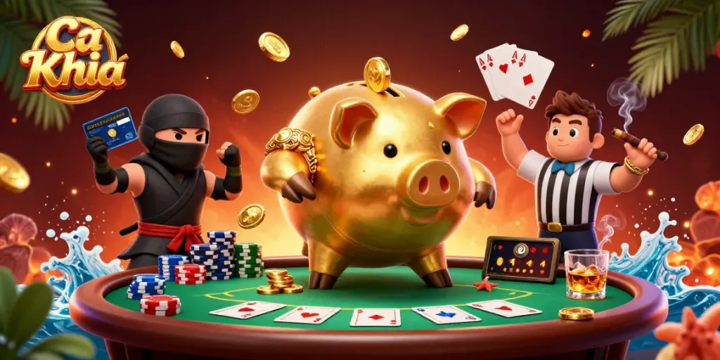 Engage in thrilling gameplay at Ca Khia with a lively casino scene featuring action-packed characters.