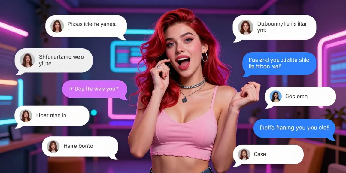 AI sluts chat scene showcasing interactive character with playful expressions and engaging chat bubbles in a vibrant digital environment.