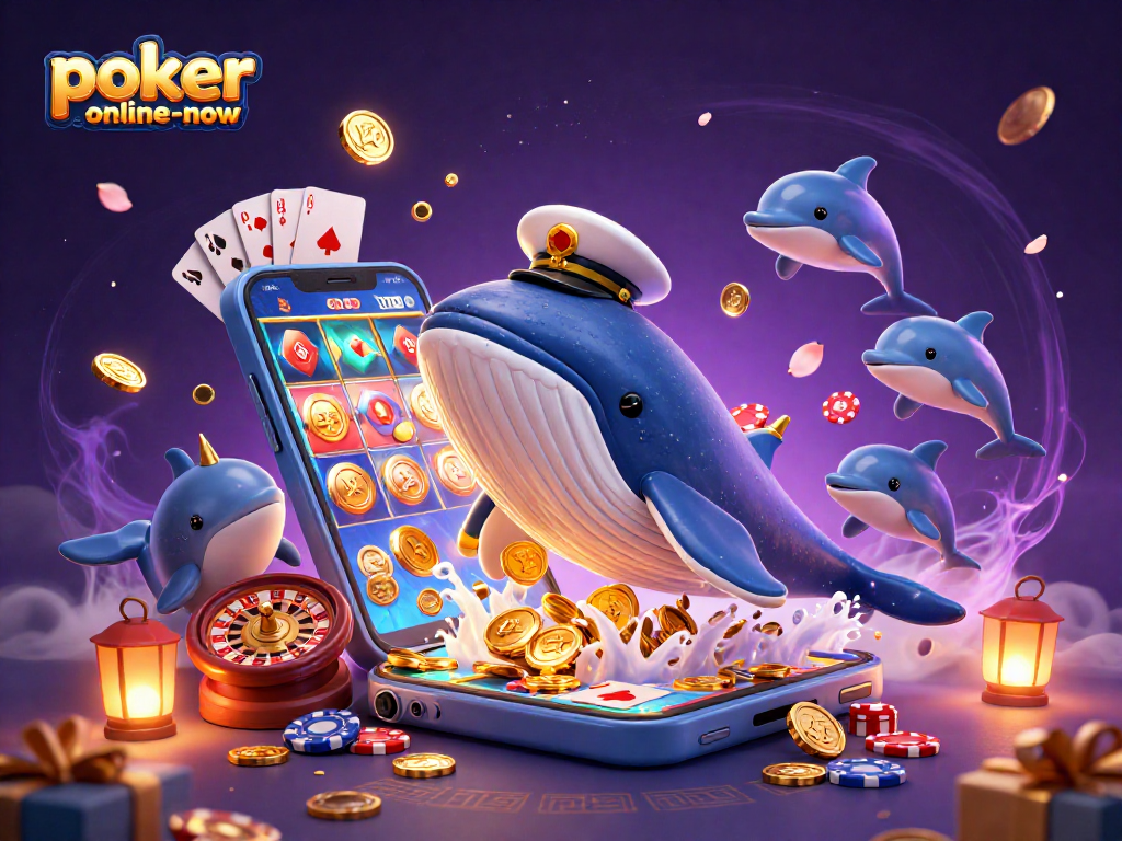 Engage with exciting poker games at poker-online-now, featuring thrilling characters amidst coins and cards.