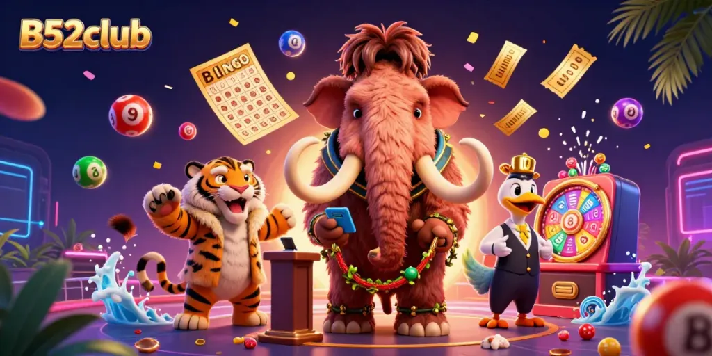 Engaging 3D illustration of B52club, highlighting gaming excitement with colorful lottery elements.
