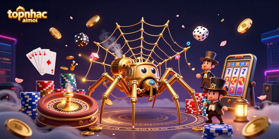 Engage in thrilling gameplay with the topnhacaimoi spider web of fortune illustrating a mesmerizing casino scene.