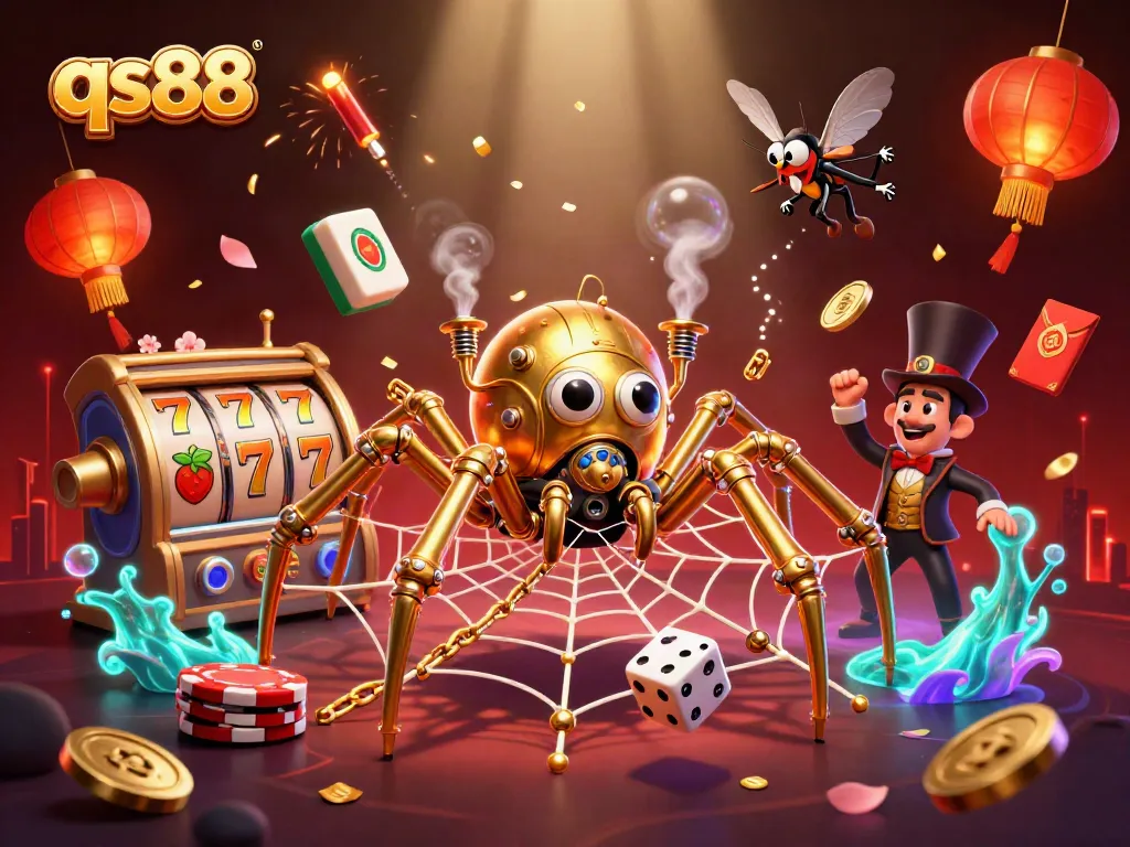 Experience the excitement of qs88 in a vibrant casino scene filled with slots and golden treasures.