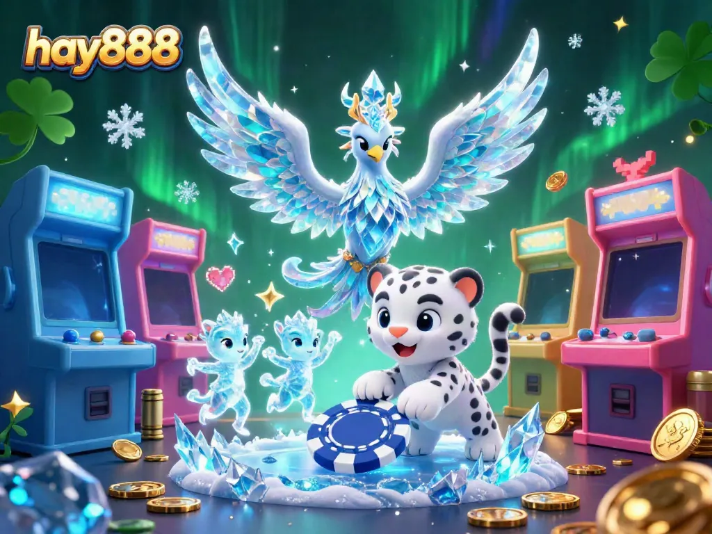 Play with hay888's exciting ice-themed casino elements featuring a vibrant phoenix and enchanting sprites.