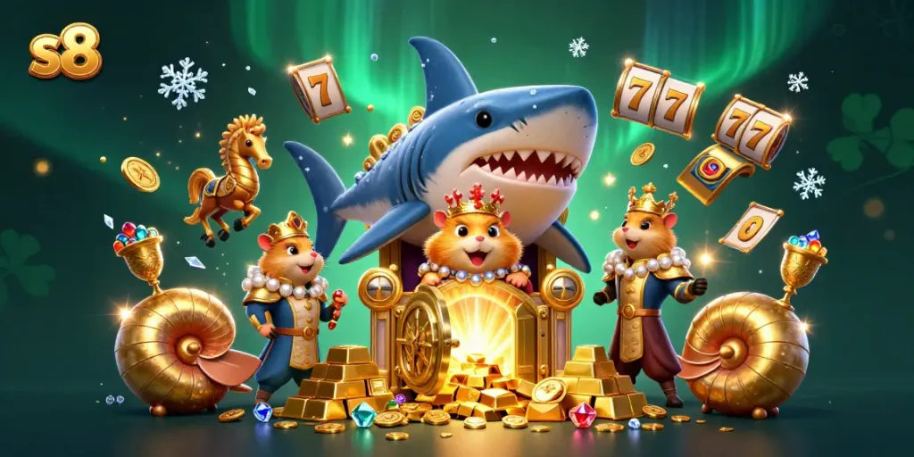 Place bets and spin slots at s8, where the golden hamster king rules a treasure-filled realm.