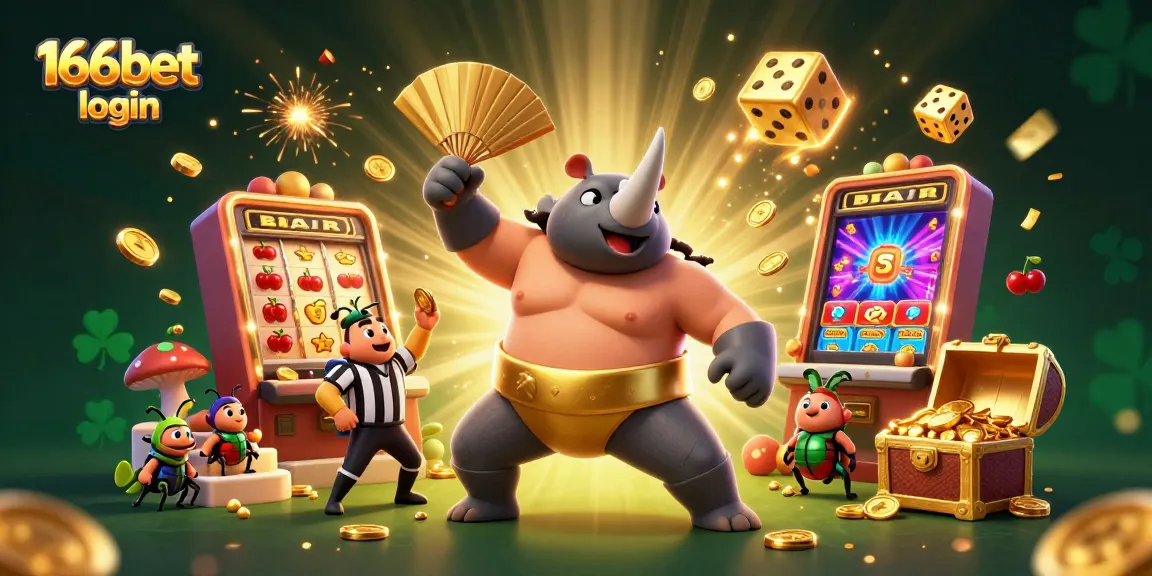Experience big wins with 166bet login while a sumo beetle unleashes jackpots and excitement in a vibrant casino.