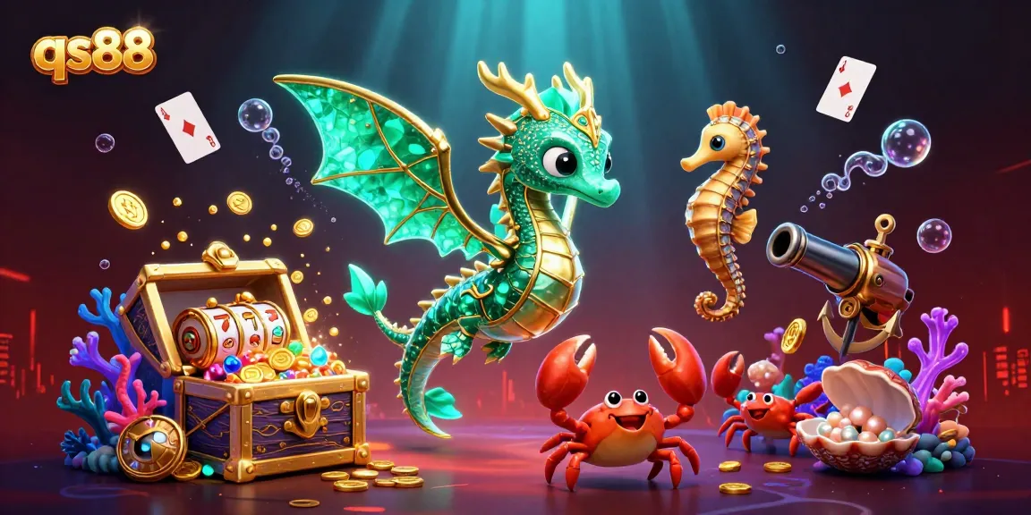 Engage with qs88's thrilling underwater treasure experience with a majestic dragon and royal seahorse.