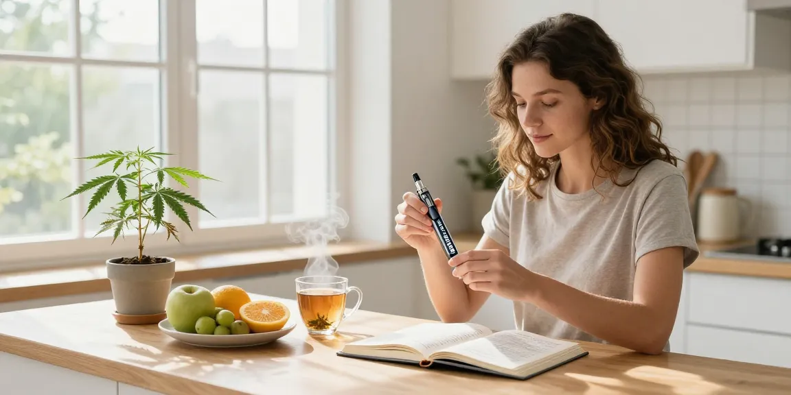 thc vape juice being measured for use in a natural wellness kitchen setting with CBD elements.