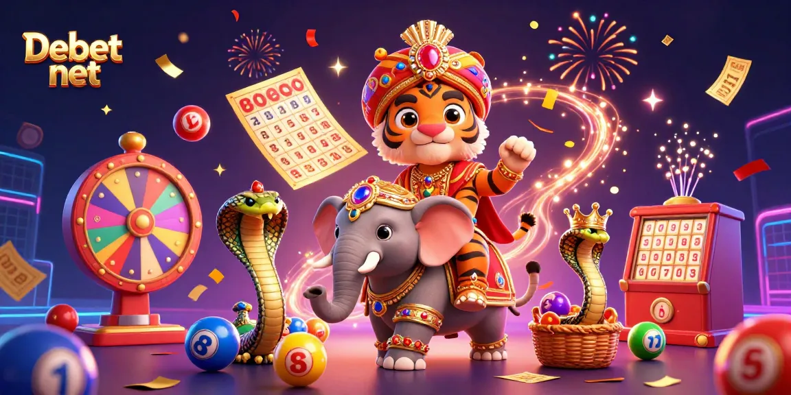 Experience the vibrant celebration of winning moments at Debet net lottery with lively characters and dynamic elements.