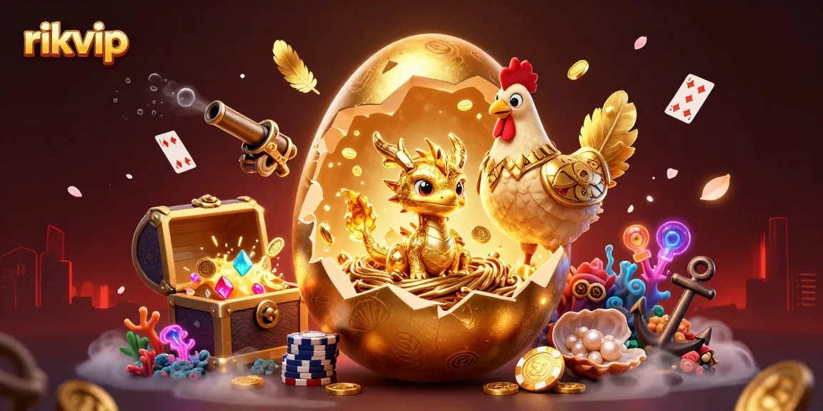Experience the thrill of rikvip as golden treasures unfold, showcasing vibrant casino elements and gaming excitement.