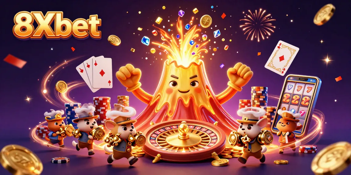 Experience thrilling wins with 8Xbet's immersive gaming adventure, featuring jackpot excitement and vibrant casino elements.