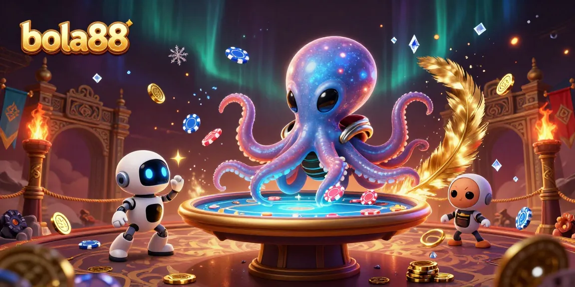Bermain di bola88 dengan kasino alien berbentuk gurita dan robot menggemparkan dengan chip poker asteroid.