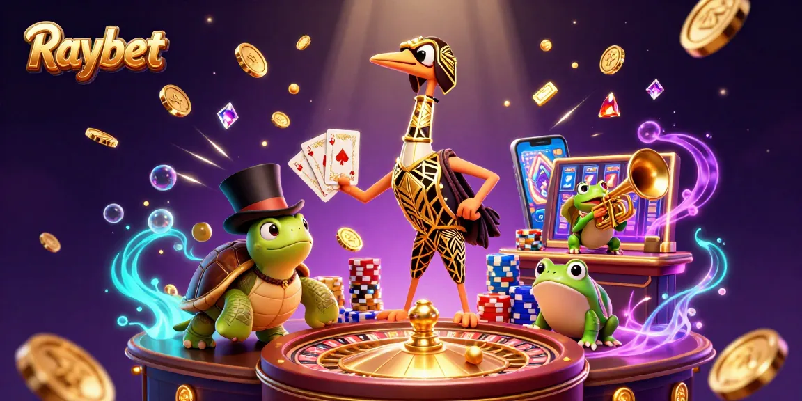 Experience the excitement at Raybet with vibrant casino elements and engaging gaming characters.