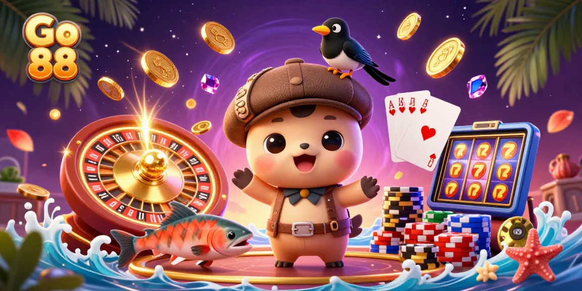 Experience thrilling wins at Go 88 with a playful scene featuring Nessie and casino elements.