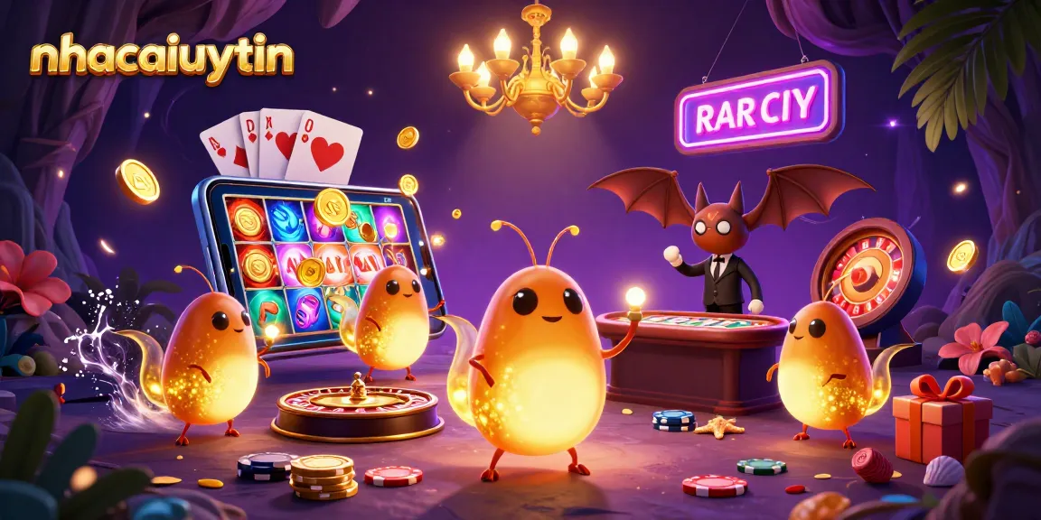 Engage in thrilling gameplay with nhacaiuytin's vibrant casino scene, featuring glowworms illuminating slot games.