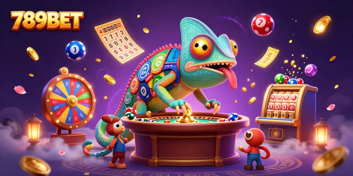 Experience vibrant 789BET action with a dynamic 3D casino scene featuring a chameleon owner.