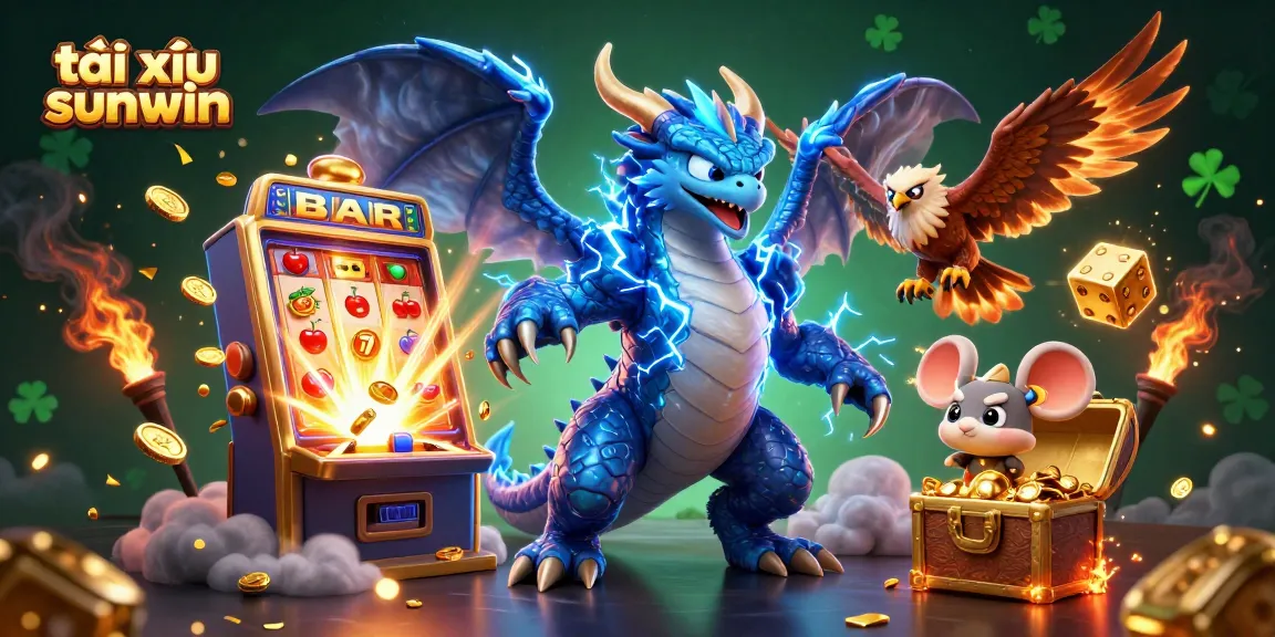 Experience the excitement of tài xỉu sunwin with a thrilling dragon, hawk, and vibrant casino elements bursting with energy.
