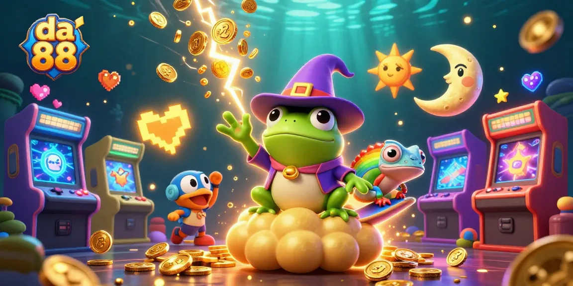 Engage with the thrilling world of da 88 as a weather wizard frog unleashes golden coins amidst vivid casino-themed elements.