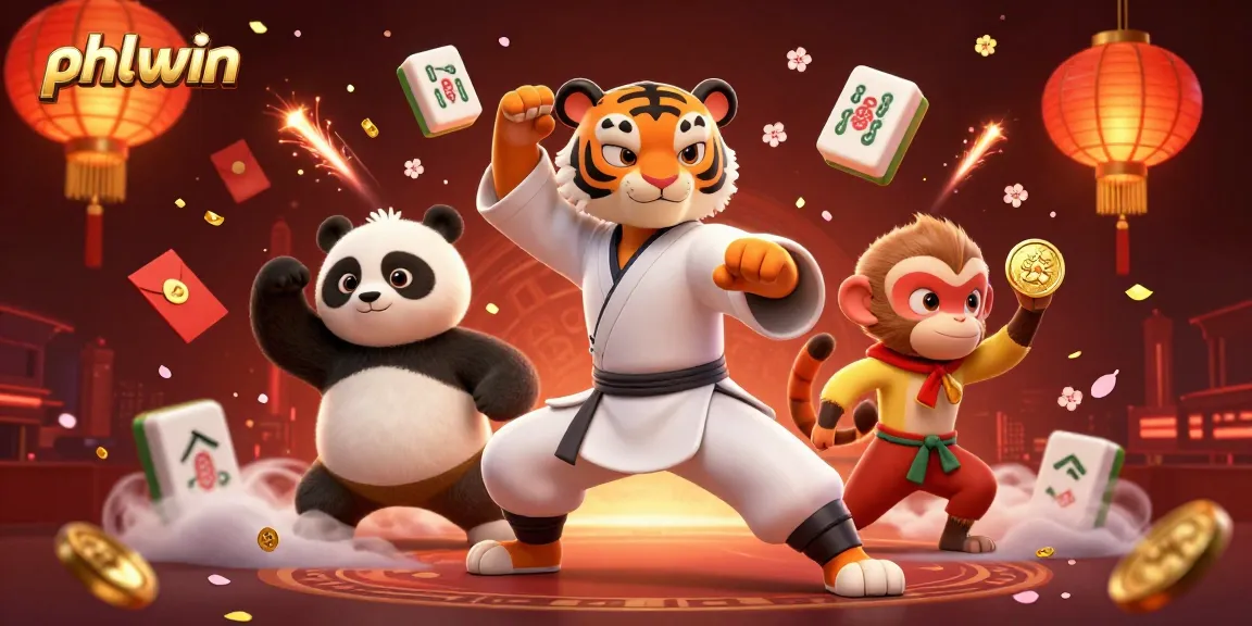 Experience thrilling gameplay at phlwin with a dynamic scene featuring a kung fu tiger and playful characters amidst vibrant casino elements.
