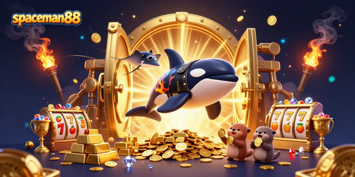 Experience the thrill of gambling with spaceman88, featuring dynamic characters and a vibrant casino scene with gold and gems.