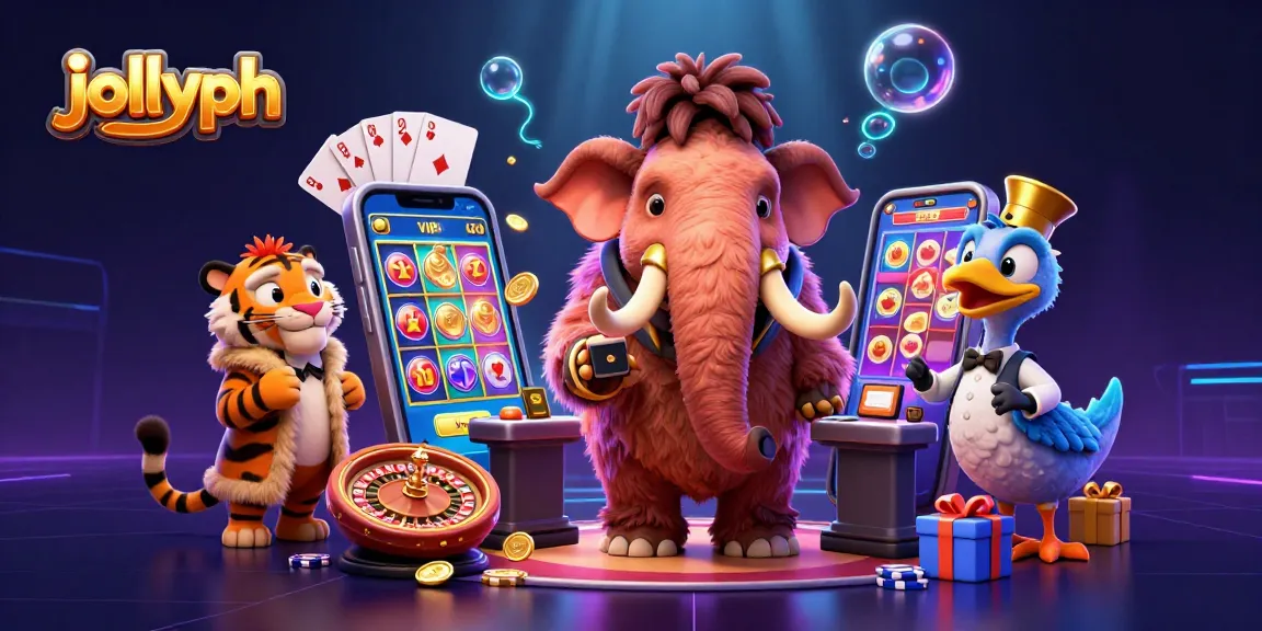 Players engage in thrilling bets at the jollyph casino amidst a vibrant 3D scene with colorful slot games and dynamic characters.
