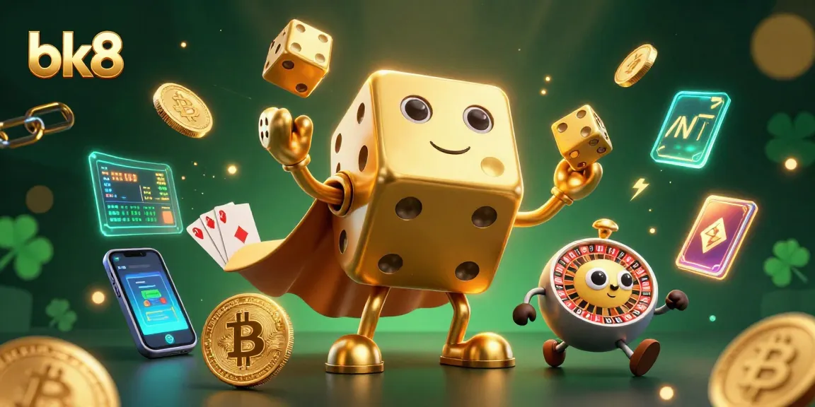 Engage with bk8's dynamic gambling experience through vibrant 3D elements and casino atmosphere.