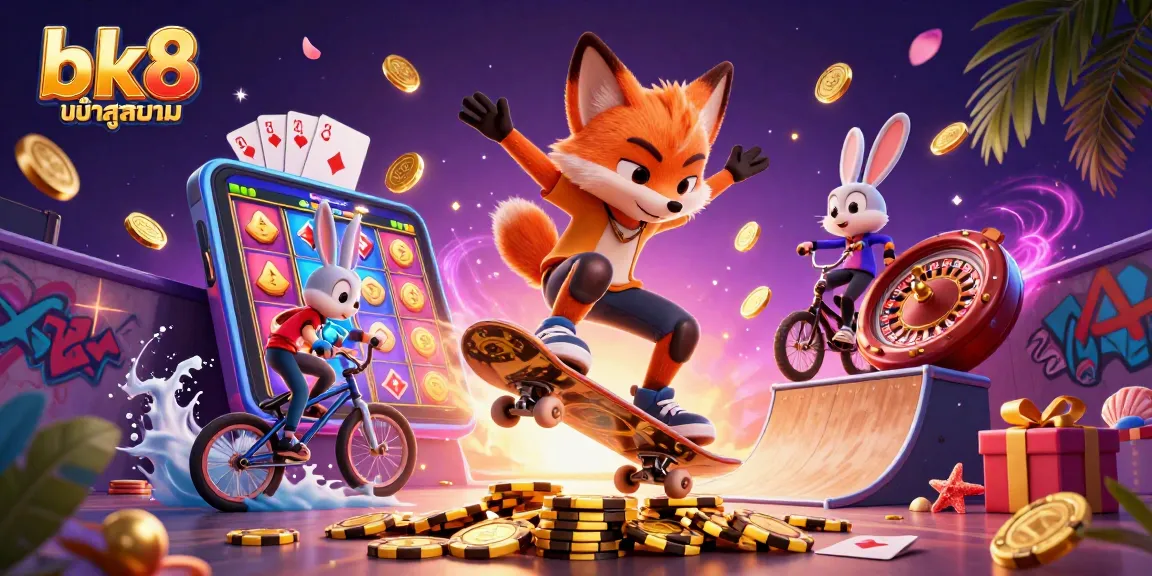 Engage in exciting gaming adventures on bk8 เข้าสู่ระบบ with vibrant casino-themed 3D illustration.