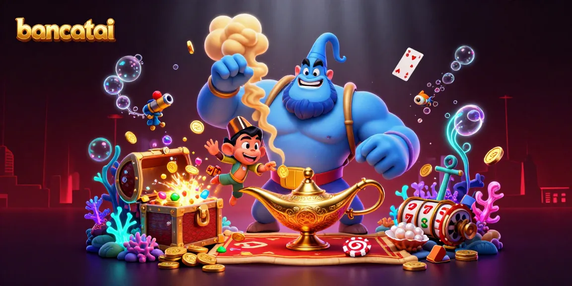 Bancatai magical casino scene with genie, monkey, and poker chips showcasing thrilling gameplay.